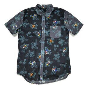 Disney Hawaiian Button Up Shirt Men Medium Black Mickey Goofy Pluto Short Sleeve
